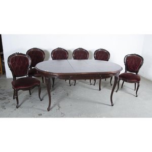 Lote anterior: Juego de Comedor Victoriano Oval: Mesa y 6 Sillas Bordó Tapizadas