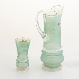 Jarra y Vaso de Cristal Veneciano Esmaltado con Flores - imagen 2