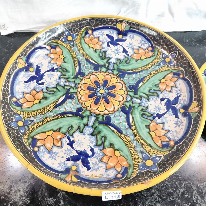 Dos hermosos platos decorativos en mayólica tipo Talavera de Puebla México - imagen 2