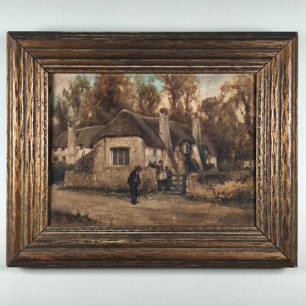 Oleo sobre Lienzo "Rubens Arthur Moore" - Escena Rural Británica con Marco Dorado - imagen 1