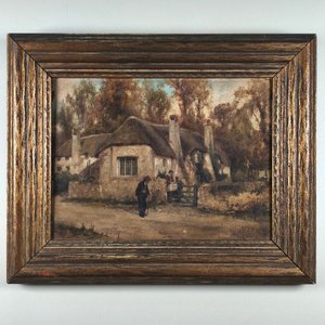 Oleo sobre Lienzo "Rubens Arthur Moore" - Escena Rural Británica con Marco Dorado - imagen 1