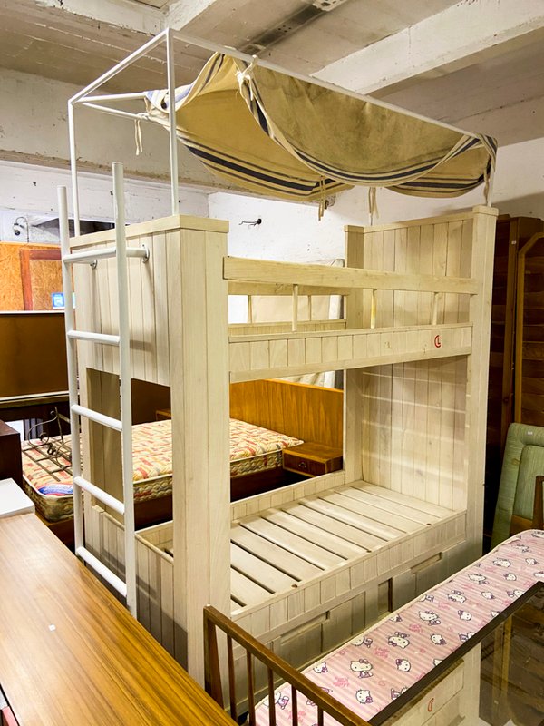 Cama Cucheta Infantil de Madera Clara con Dosel - imagen 1