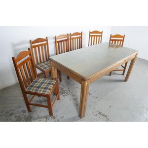 Mesa de Comedor de Madera con 6 Sillas Tapizadas y Vidrio Biselado - imagen 2