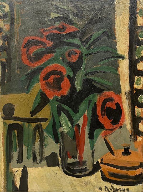 Óleo "Centro con flores" de Alceu Ribeiro, 46 x 35 cm