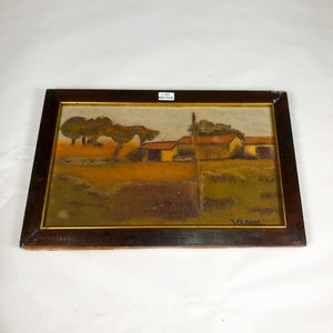 Cuadro al Óleo "Casa de Campo" con Marco de Madera - imagen 2