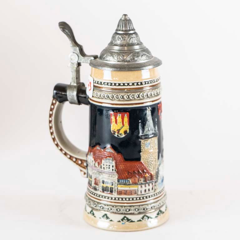 Jarra de cerveza de gres 'Praha' con relieve y tapa de metal - imagen 2