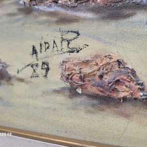 Cuadro al óleo: Playa con barcos y rocas, 72x62cm - imagen 4