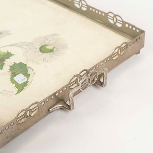 Bandeja Rectangular Mayólica Decorada con Hojas y Borde Metálico Calado - imagen 2