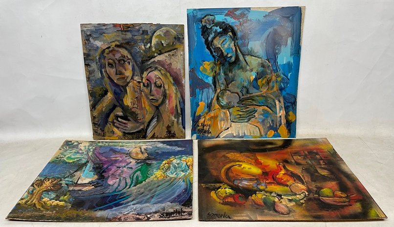 Cuatro pinturas de Saul Merla en óleo sobre lienzo