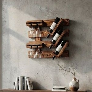 Lote siguiente: Estante de Madera para Pared con Soporte para Copas y Botellas de Vino