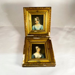 Dos Cuadros Óleo sobre Fibra: Retratos de Dama, 15 x 13 cm - imagen 1