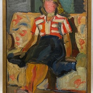 Oleo "Dama Sentada" de Miguel Angel Pareja - 34 x 25 cm - imagen 2