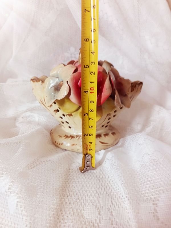 Cesta de flores de cerámica vintage, adorno floral esmaltado - imagen 6