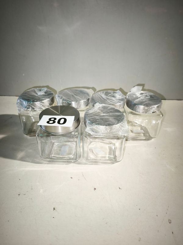 Set de 6 Frascos de Vidrio Cuadrados con Tapa Metálica