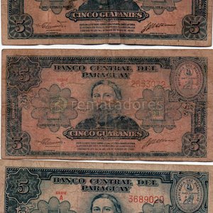 Lote siguiente: Billetes de 5 Guaraníes de Paraguay (Serie B, 1957)