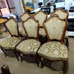 Conjunto de 6 Sillas Luis XV Madera Tallada Tapizado Jacquard - imagen 3