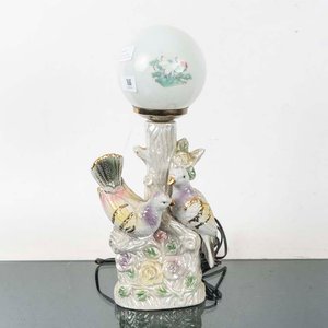 Lámpara de Mesa con Pájaros de Porcelana y Globo Decorado - imagen 1