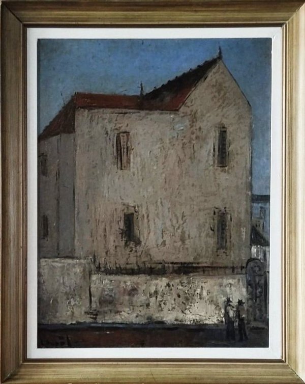 Pintura al óleo "Edificio Blanco" atribuida a Alejandro Lanoel