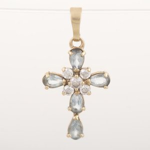 Lote siguiente: Cruz de Oro 14k con Aguamarinas y Circonias