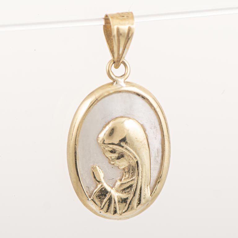 Colgante Virgen Niña en Oro 18k y Nácar