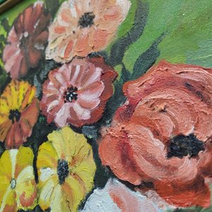 Pintura de Flores en Jarrón, Marco de Madera y Paspartú Verde - imagen 6