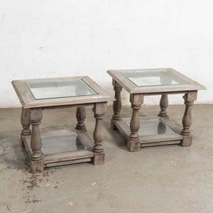 Par de Mesas Laterales de Madera con Tapa y Estante de Vidrio - imagen 1