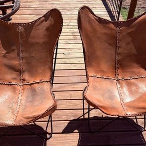 Par de Sillones Marrones Estilo BKF Africanos en Cuero - imagen 7