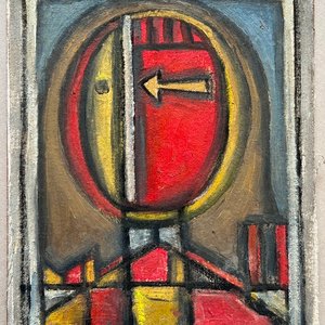 Oleo "Cara con flecha" de Walter Deliotti, 26 x 20 cm - imagen 2