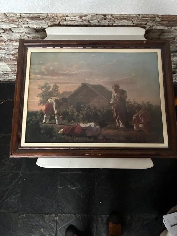 Cuadro de arte rural con personas tradicionales - imagen 2