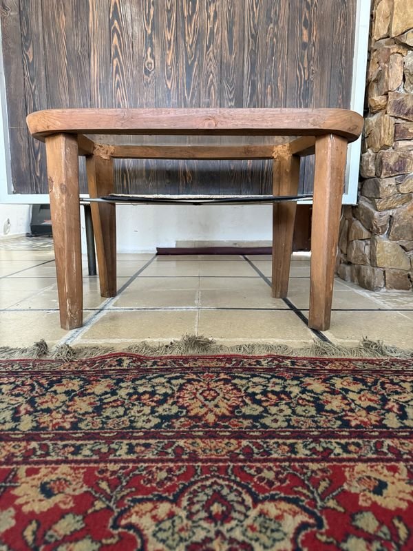 Mesa de Centro de Madera con Tapa de Vidrio y Bandeja Tejida