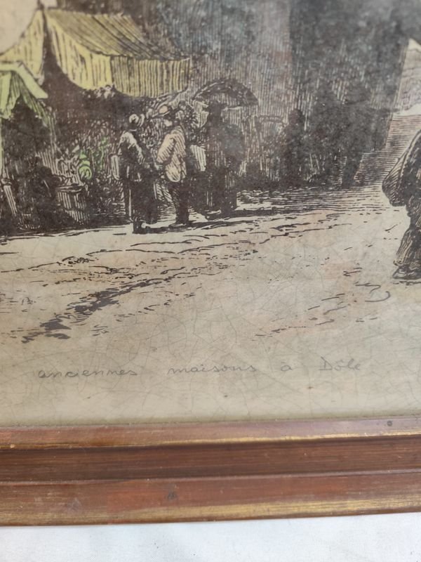 Lithografías Vintage con Escenas de Mercado y Arquitectura - imagen 2