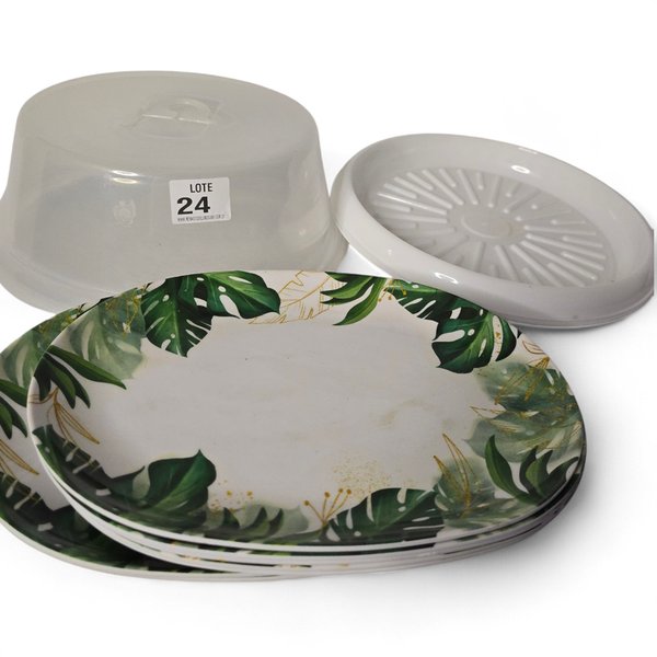 Platos de cerámica con diseño de hoja verde