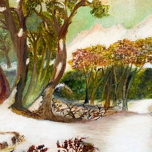 Cuadro al óleo "Paisaje Nevado" firmado "Alis" - 39x28 cm - imagen 2
