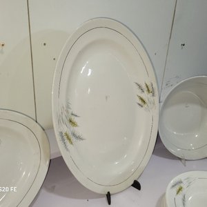 Lote de Vajilla de Porcelana Blanca con Diseño de Espigas: Fuentes y Platos - imagen 5