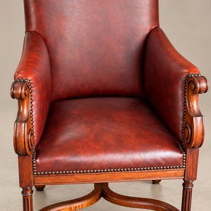 Sillón Antiguo de Respaldo Alto con Tapizado Bordó y Tachas - imagen 1