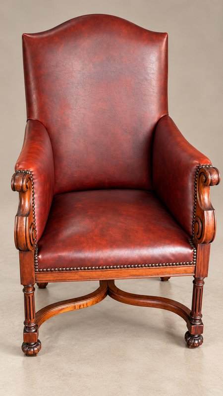 Sillón Antiguo de Respaldo Alto con Tapizado Bordó y Tachas