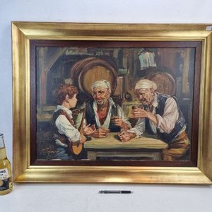 Antiguo óleo sobre tela "Escena de Taberna" por Enrique Eguren, firmado - imagen 2