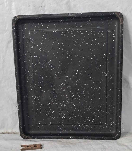 Asadera Rectangular Esmaltada Negra con Puntos Blancos
