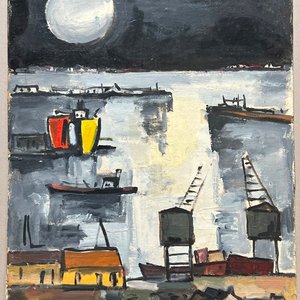 Oleo "Puerto Nocturno" de Jonio Montiel - 55 x 40 cm - imagen 2