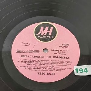 Disco de Vinilo "Embajadores de Colombia" por Trío Rubí - imagen 3