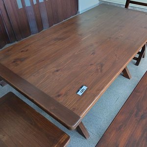 Juego de Comedor Rústico Madera Maciza: Mesa Rectangular con 2 Bancos y 2 Sillas - imagen 4