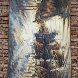 Pintura al óleo "Puerto Viejo" de Aldo Curto, 150x100 cm - imagen 2