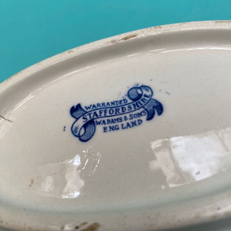 Plato ovalado azul y blanco inglés Staffordshire - imagen 3