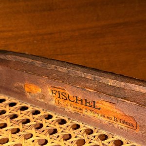 Taburete Antiguo de Madera Torneada con Asiento de Caña Fischel - imagen 7