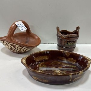 Canasta de Barro, Cubo Decorativo y Fuente Ovalada de Cerámica - imagen 2
