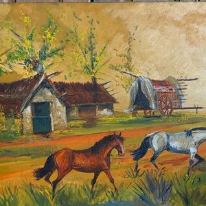 Óleo "Caballos" de Juan Castells, 50 x 74 cm - imagen 3