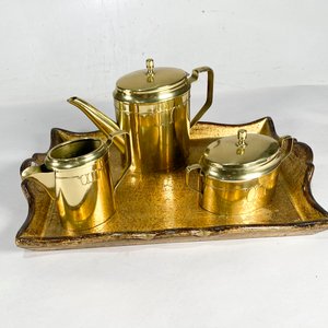 Bandeja Dorada con Lechera, Tetera y Azucarero Vintage - imagen 2