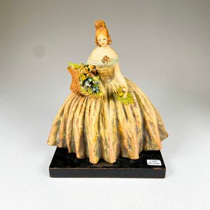 Figura de ceramica italiana dama con flores, firmada Cachapotte altura 28 cm - imagen 2