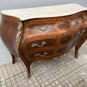 Cómoda Estilo Luis XV Rococó Francés Bombé con Mármol - imagen 13