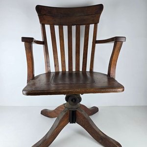 Sillón de Escritorio Antiguo de Roble con Mecanismo Giratorio - imagen 2